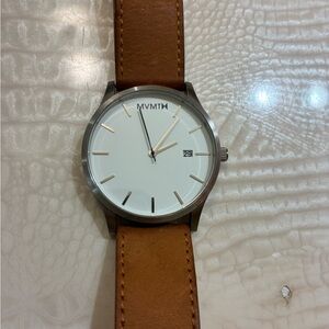 MVMT Tan Leather Strap Watch with White Dial